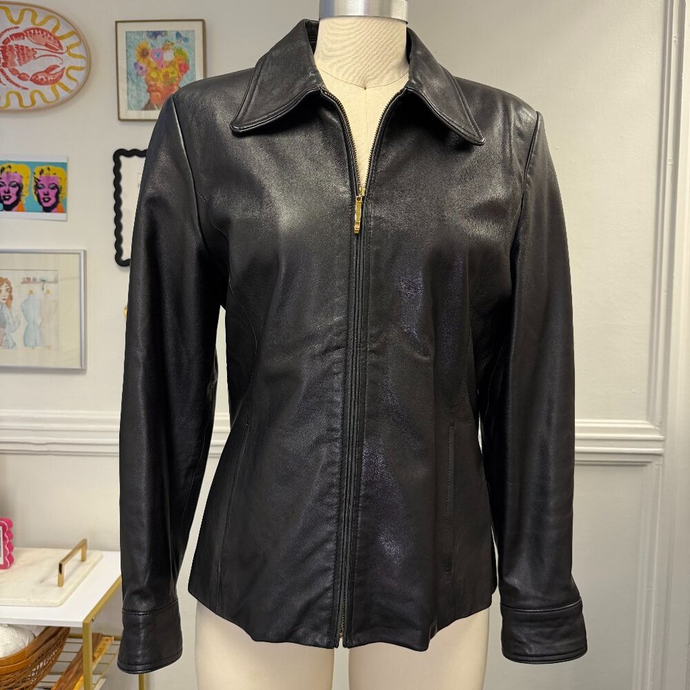 VTG Linda Allard Ellen Tracy Y2K Tailor Lined 100% Leather Jacket Size 12 Petite